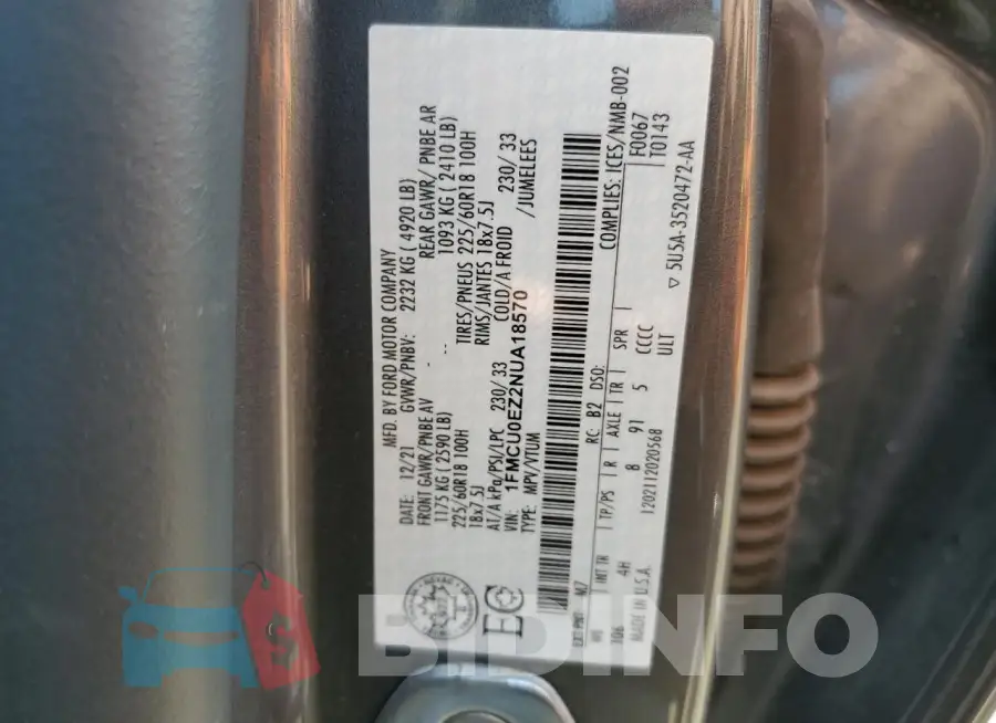 1FMCU0EZ2NUA18570 Photo# 14