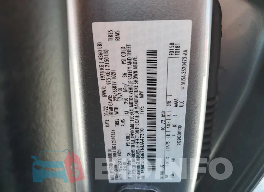 1FMCU0G67NUA47310 Photo# 14
