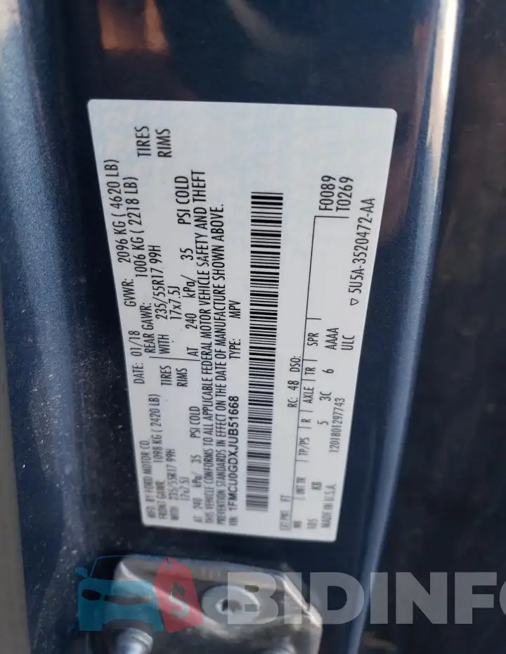 1FMCU0GDXJUB51668 Photo# 14