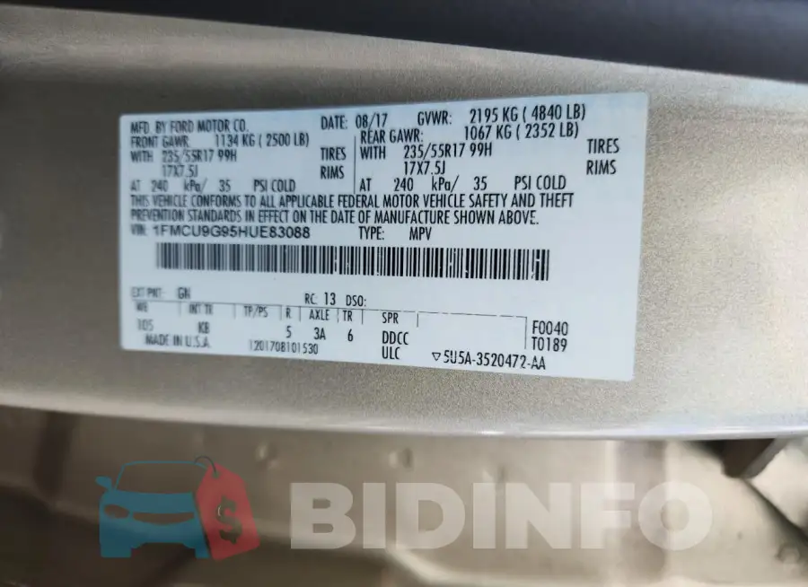 1FMCU9G95HUE83088 Photo# 13