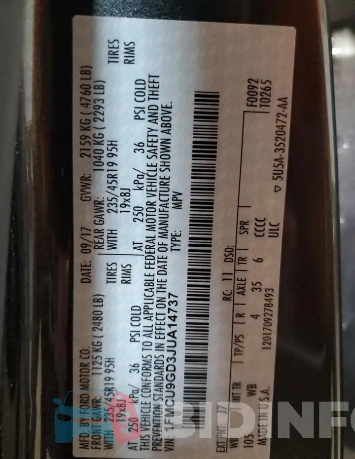 1FMCU9GD3JUA14737 Photo# 13