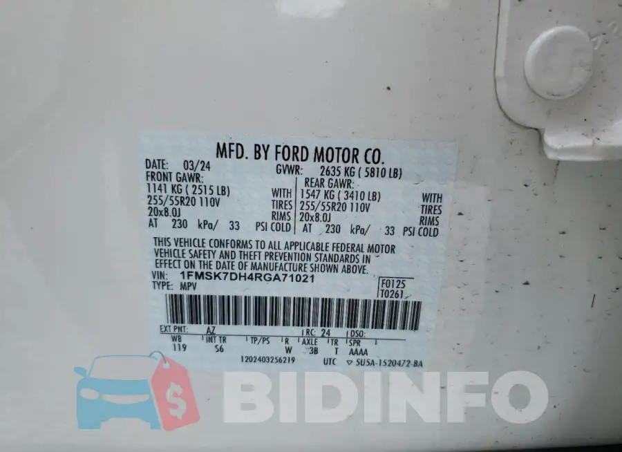 1FMSK7DH4RGA71021 Photo# 14