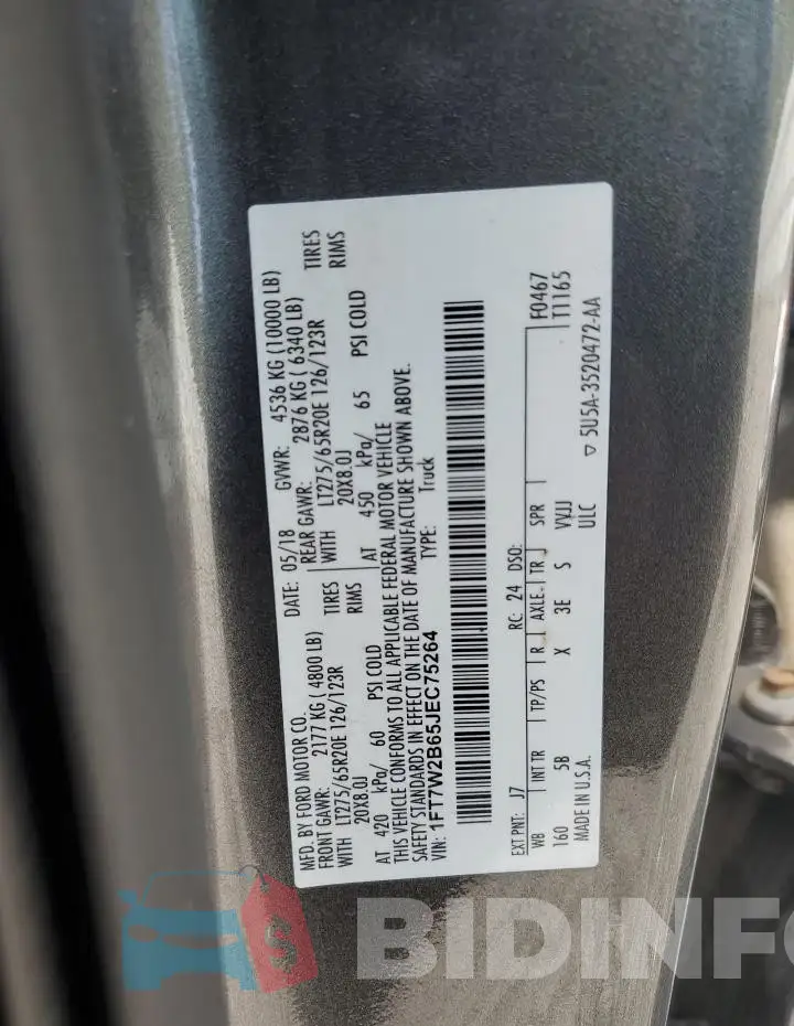 1FT7W2B65JEC75264 Photo# 12
