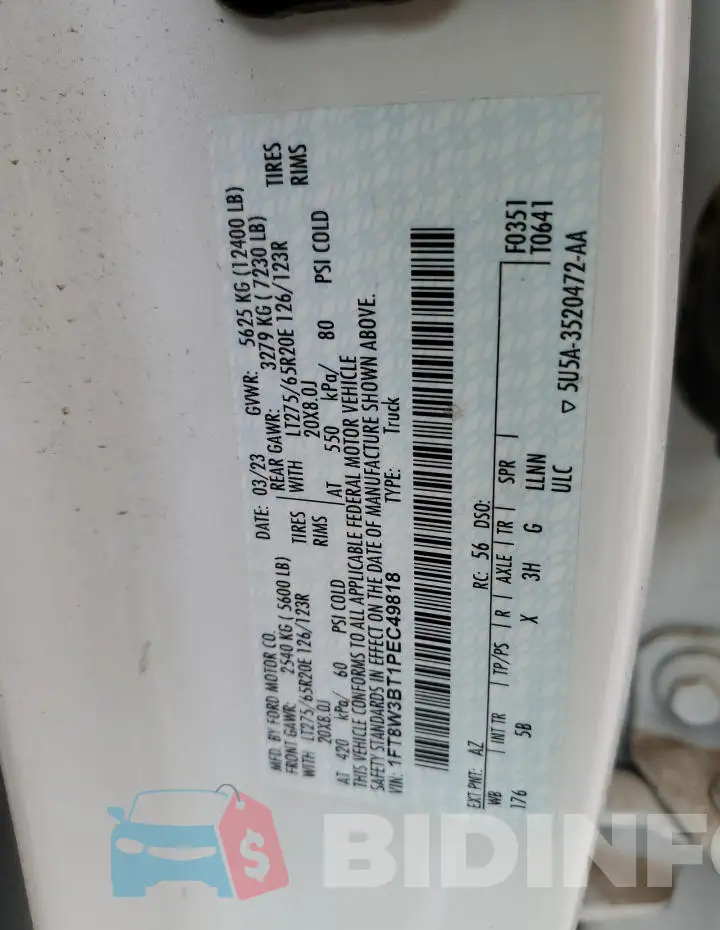 1FT8W3BT1PEC49818 Photo# 13