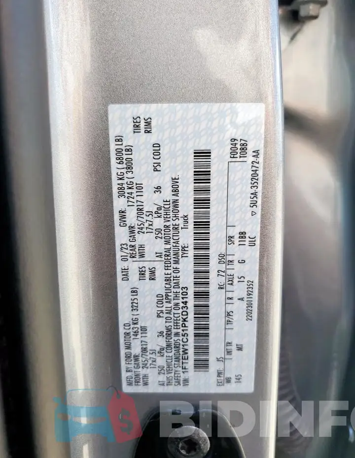 1FTEW1C51PKD34103 Photo# 12