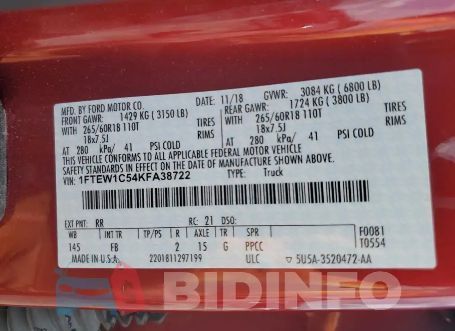 1FTEW1C54KFA38722 Photo# 12