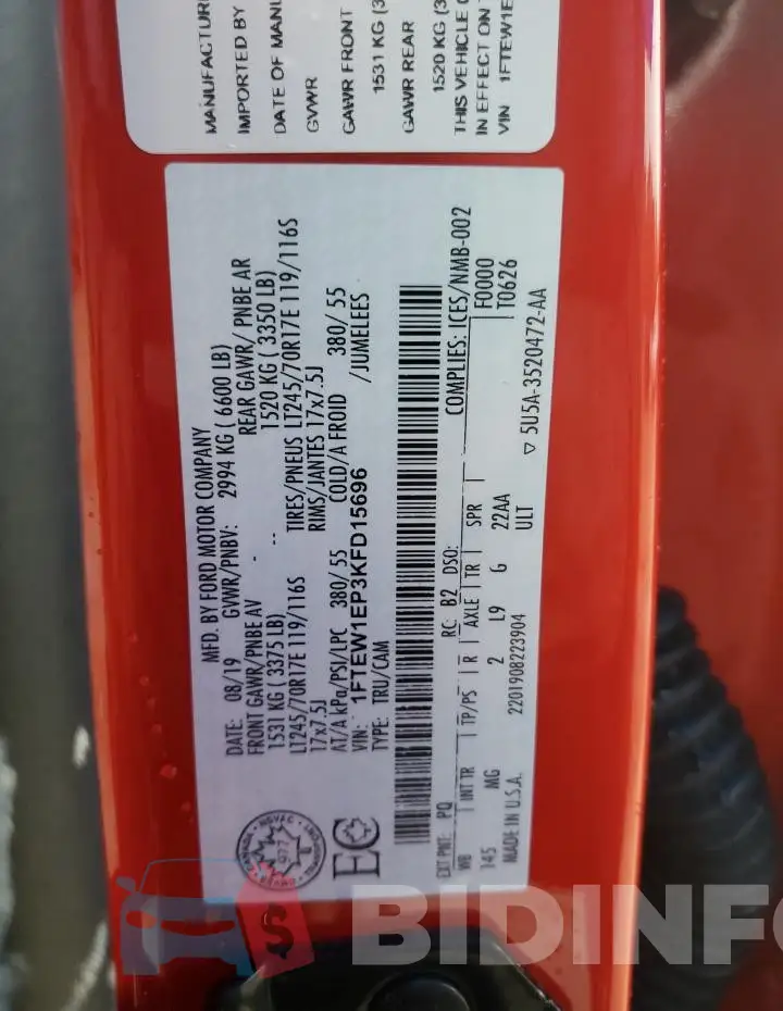 1FTEW1EP3KFD15696 Photo# 12