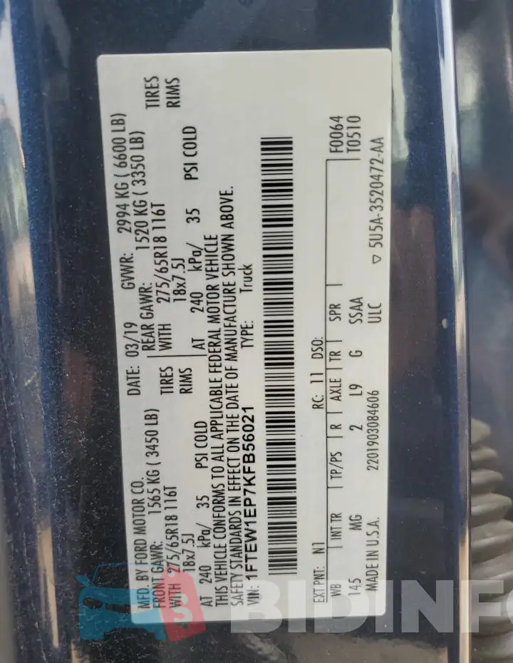 1FTEW1EP7KFB56021 Photo# 12