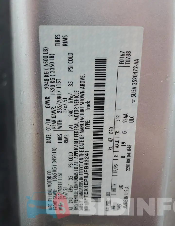 1FTEX1EP8JFB83241 Photo# 12