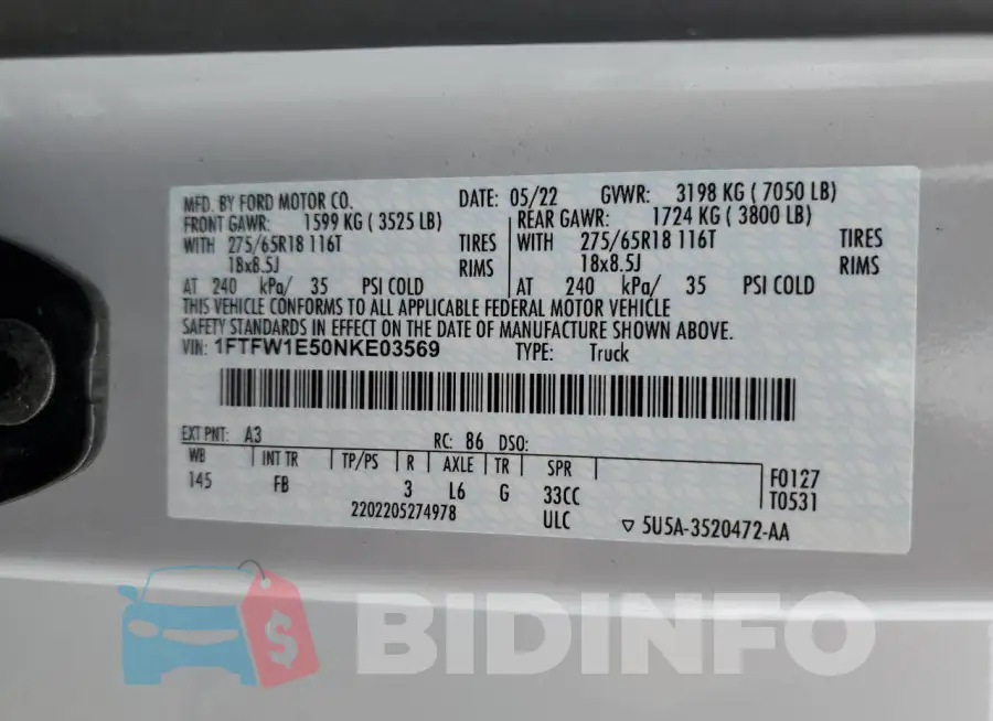 1FTFW1E50NKE03569 Photo# 12