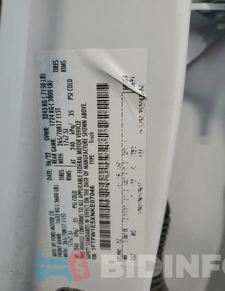 1FTFW1E5XNKE07046 Photo# 12