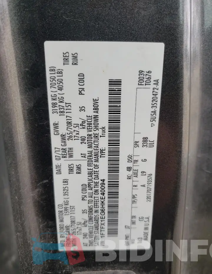 1FTFX1EG6HKE40094 Photo# 13