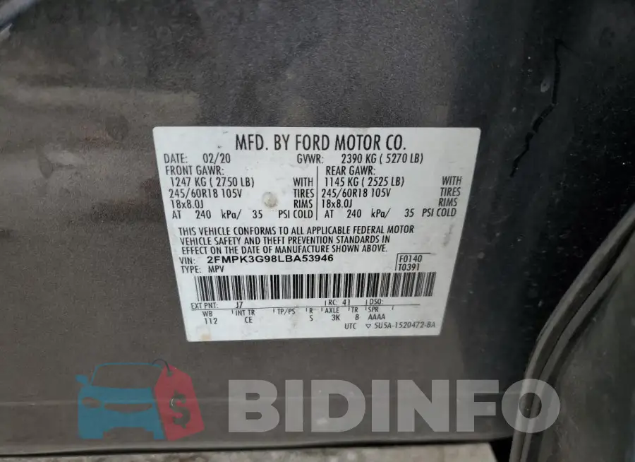 2FMPK3G98LBA53946 Photo# 13