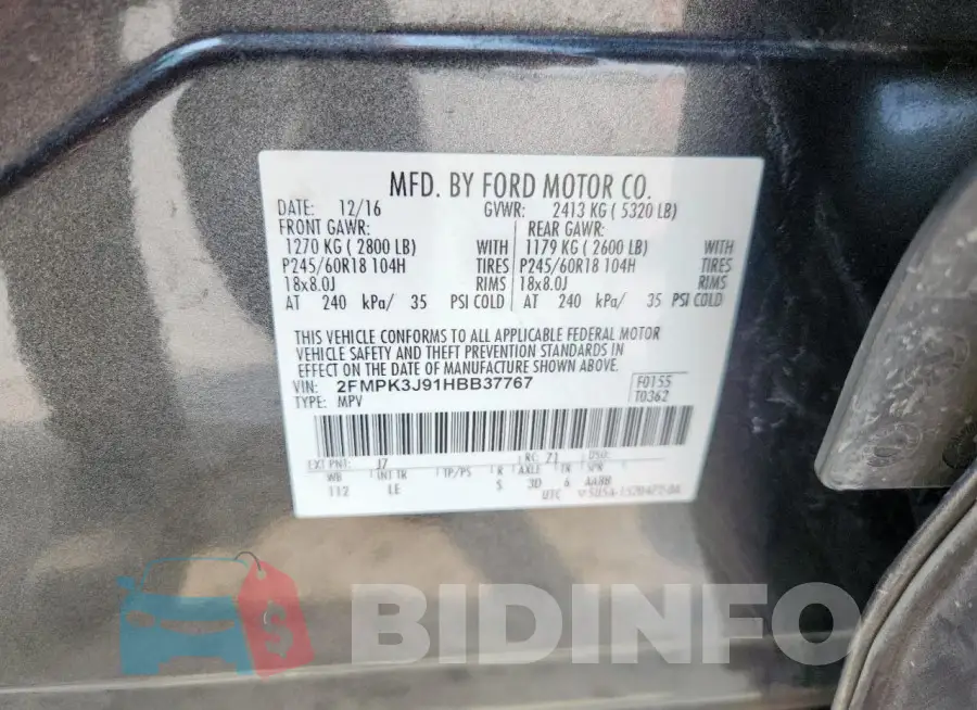 2FMPK3J91HBB37767 Photo# 14