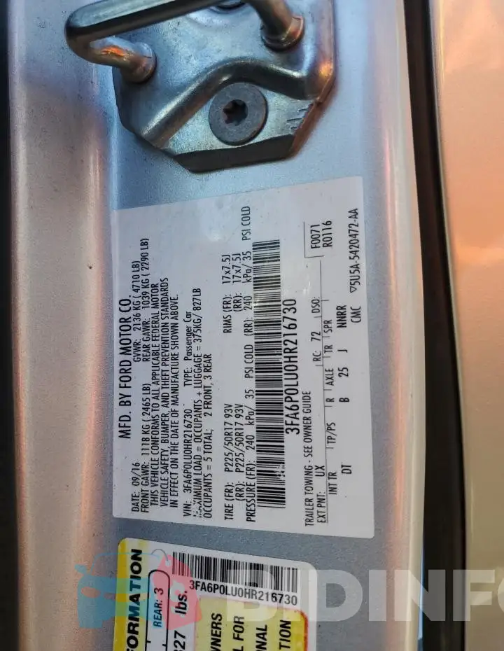 3FA6P0LU0HR216730 Photo# 12