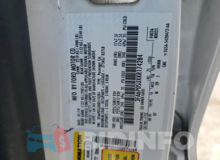 3FA6P0SUXKR174284 Photo# 12