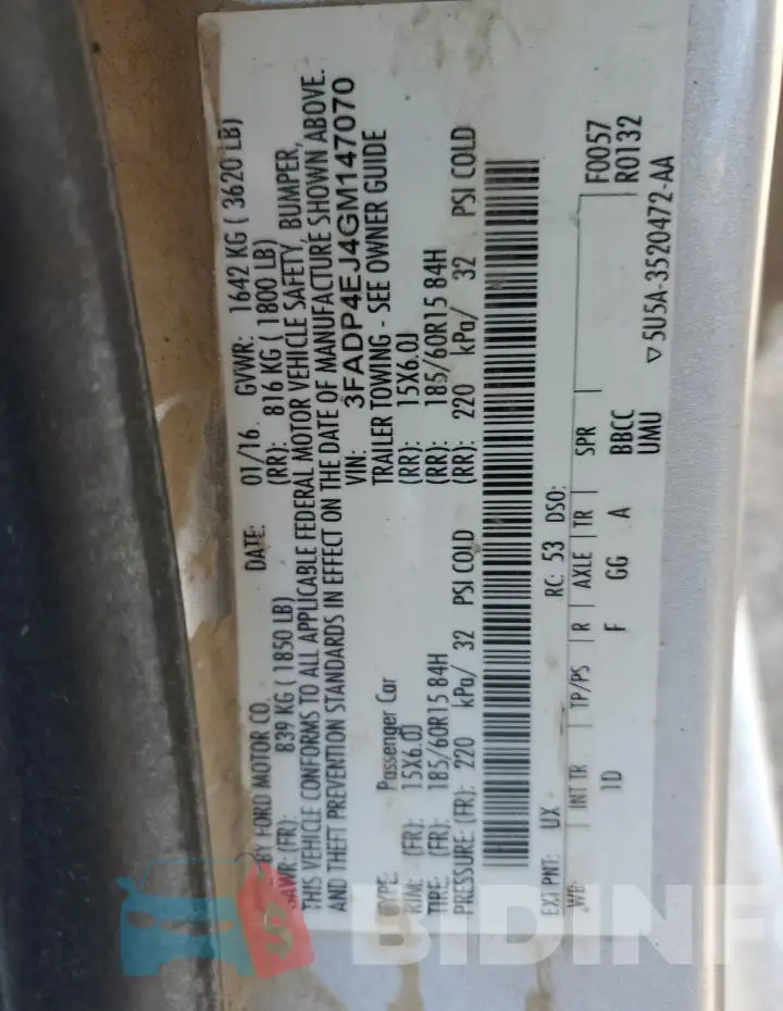 3FADP4EJ4GM147070 Photo# 12