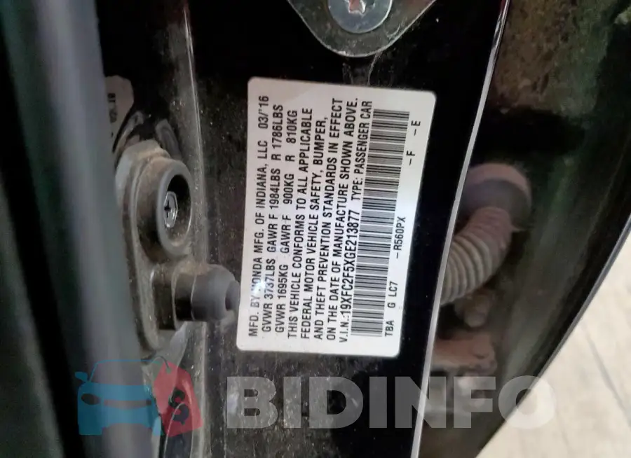 19XFC2F5XGE213877 Photo# 13