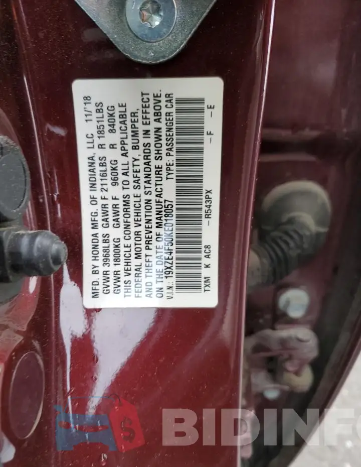 19XZE4F50KE018057 Photo# 12