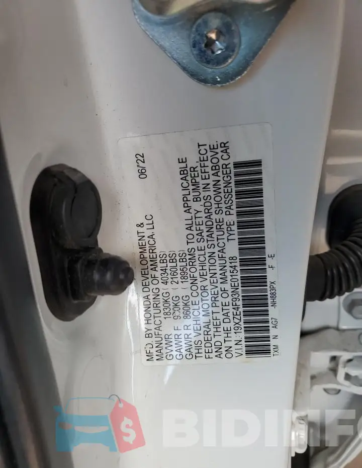 19XZE4F93NE015418 Photo# 13