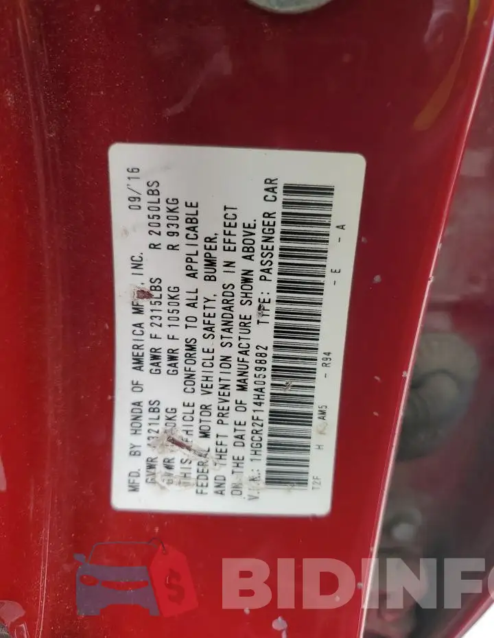 1HGCR2F14HA059882 Photo# 12