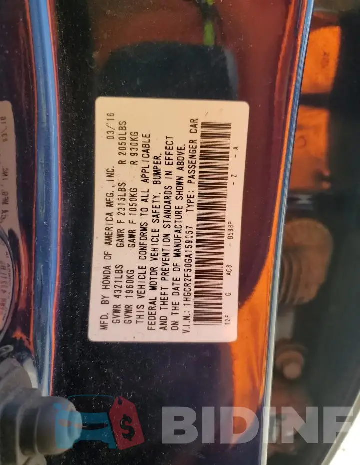 1HGCR2F50GA159057 Photo# 13