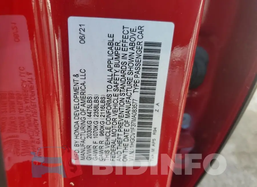 1HGCV1F37MA083577 Photo# 13