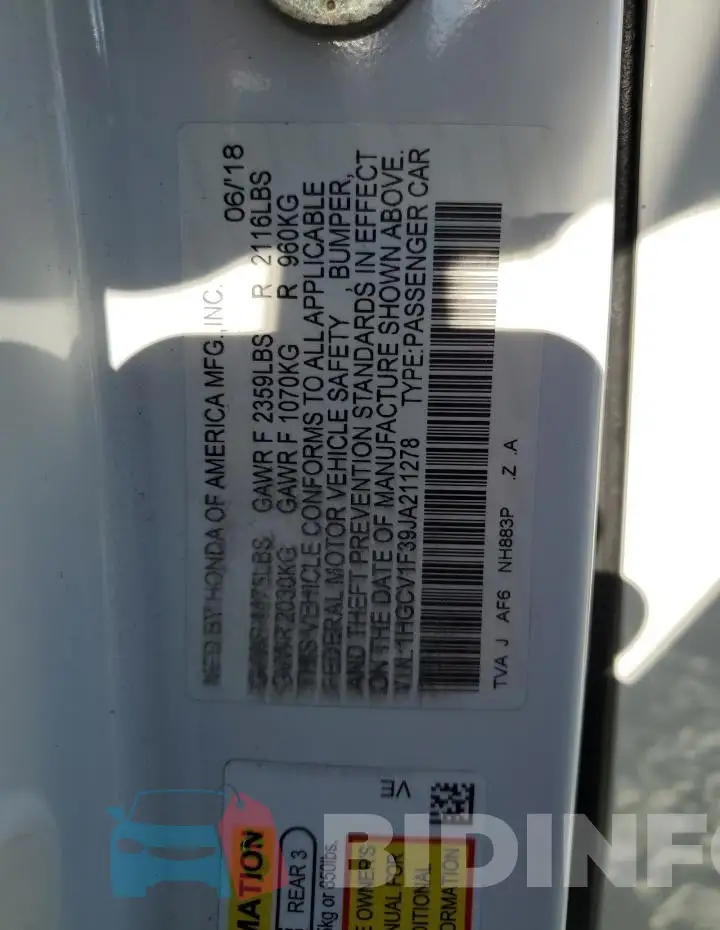 1HGCV1F39JA211278 Photo# 12