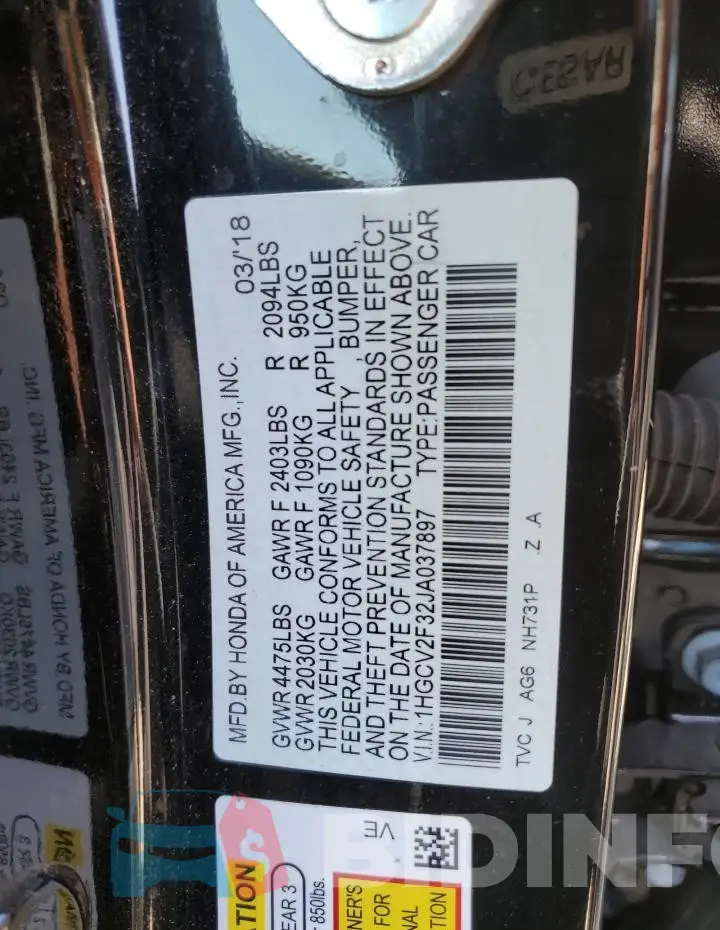 1HGCV2F32JA037897 Photo# 12