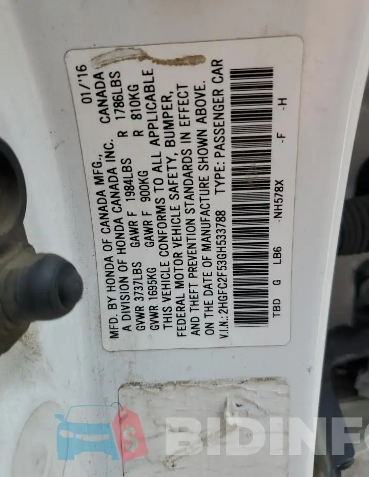 2HGFC2F53GH533788 Photo# 13