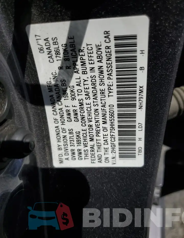 2HGFC2F75HH556010 Photo# 12