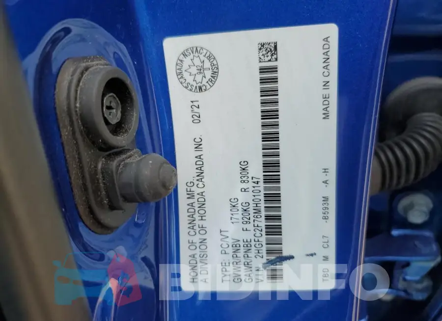 2HGFC2F76MH010147 Photo# 12