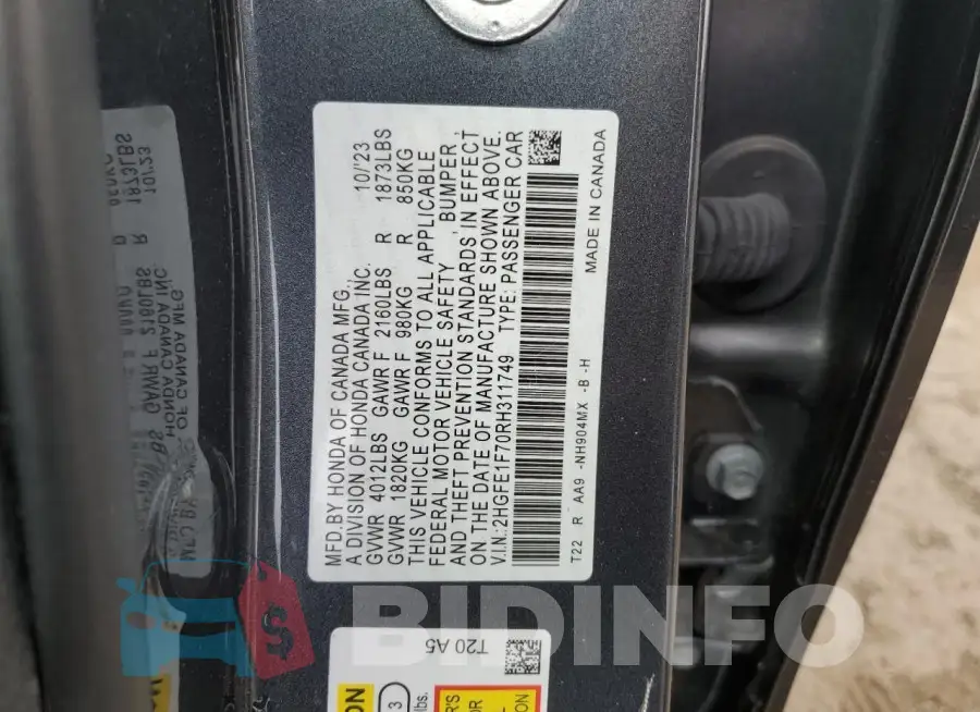 2HGFE1F70RH311749 Photo# 12