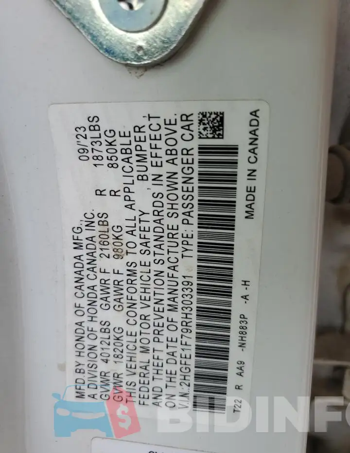 2HGFE1F79RH303391 Photo# 13