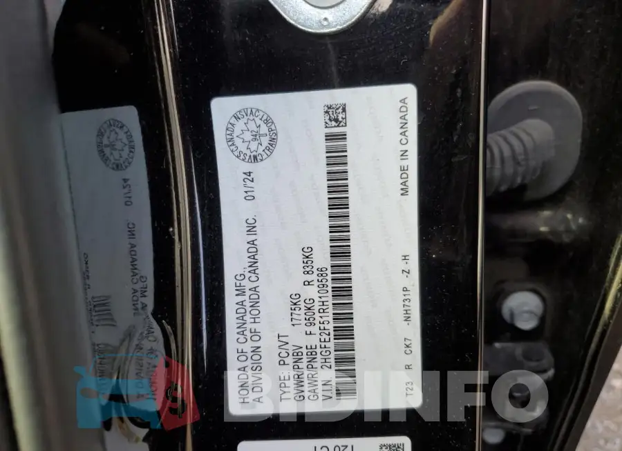 2HGFE2F51RH109586 Photo# 13
