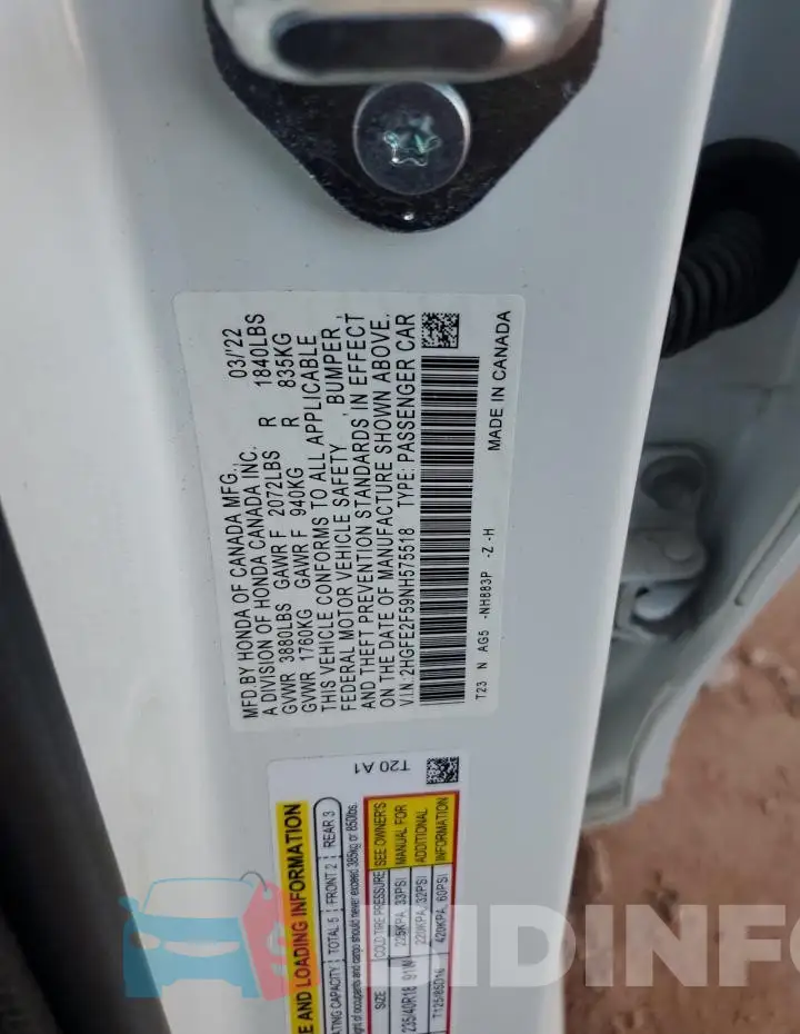 2HGFE2F59NH575518 Photo# 12