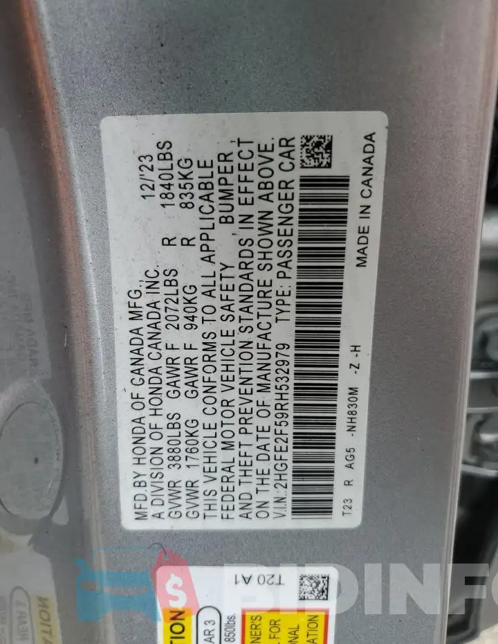 2HGFE2F59RH532979 Photo# 12