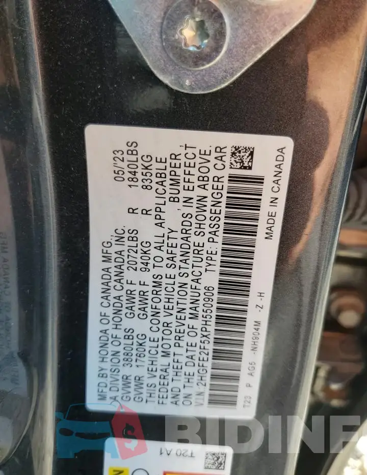 2HGFE2F5XPH550906 Photo# 12