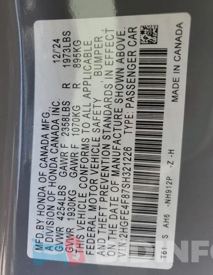 2HGFE4F87SH321226 Photo# 13