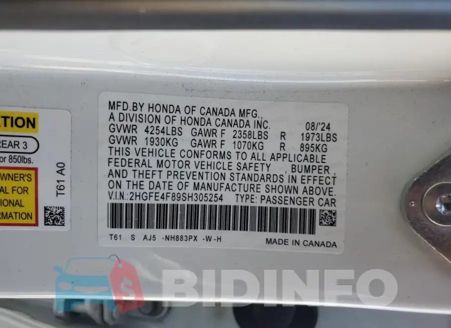 2HGFE4F89SH305254 Photo# 13