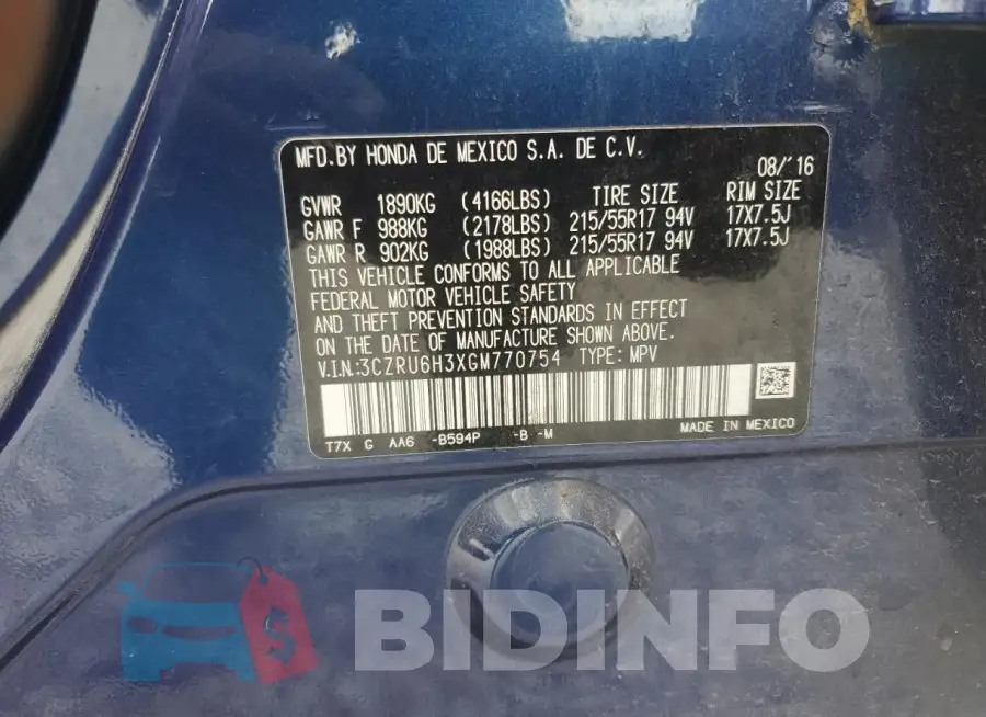 3CZRU6H3XGM770754 Photo# 13