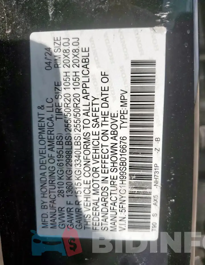 5FNYG1H99SB016676 Photo# 13