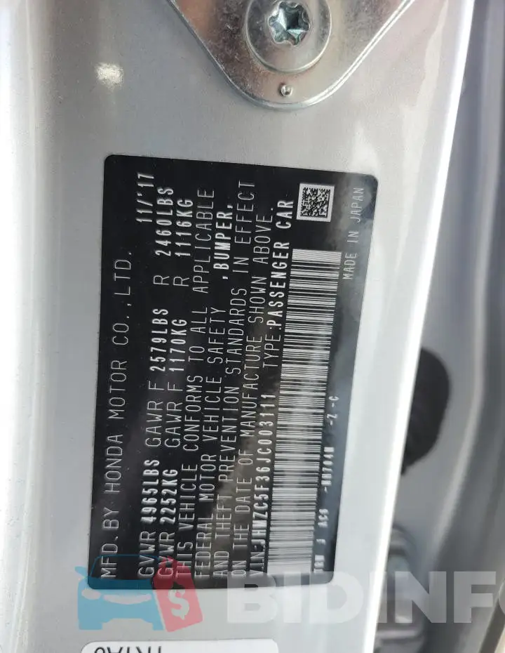 JHMZC5F36JC003111 Photo# 12