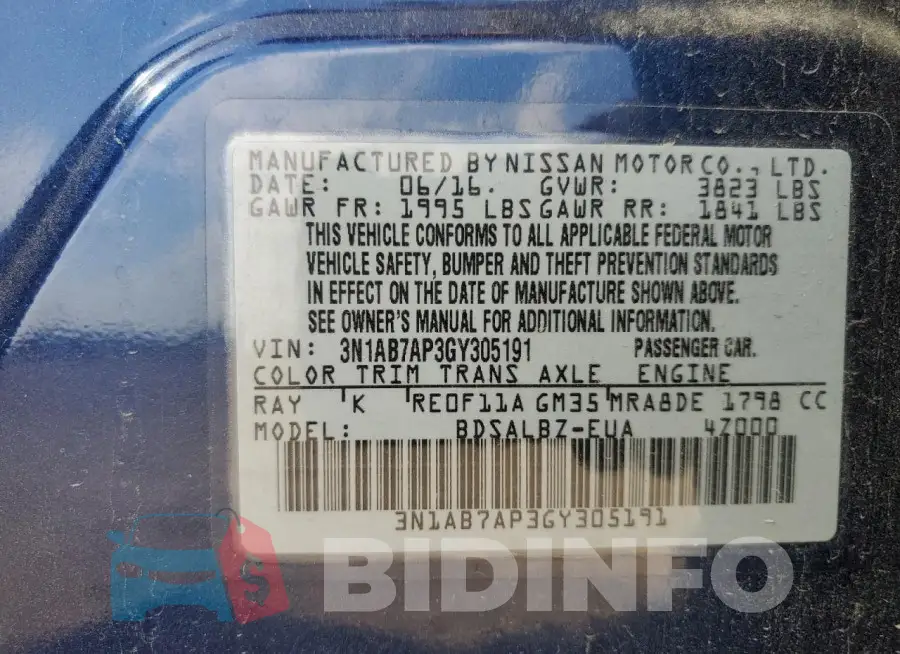 3N1AB7AP3GY305191 Photo# 12