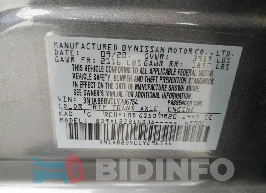 3N1AB8BV0LY296754 Photo# 12