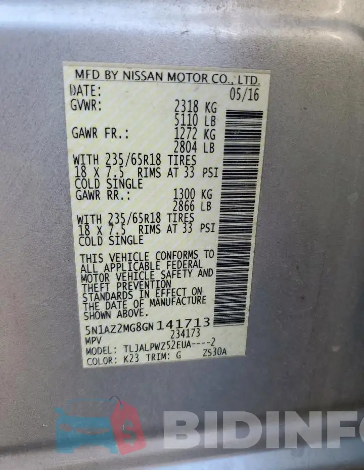 5N1AZ2MG8GN141713 Photo# 13