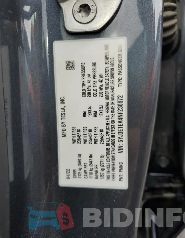 5YJ3E1EA4NF230672 Photo# 13