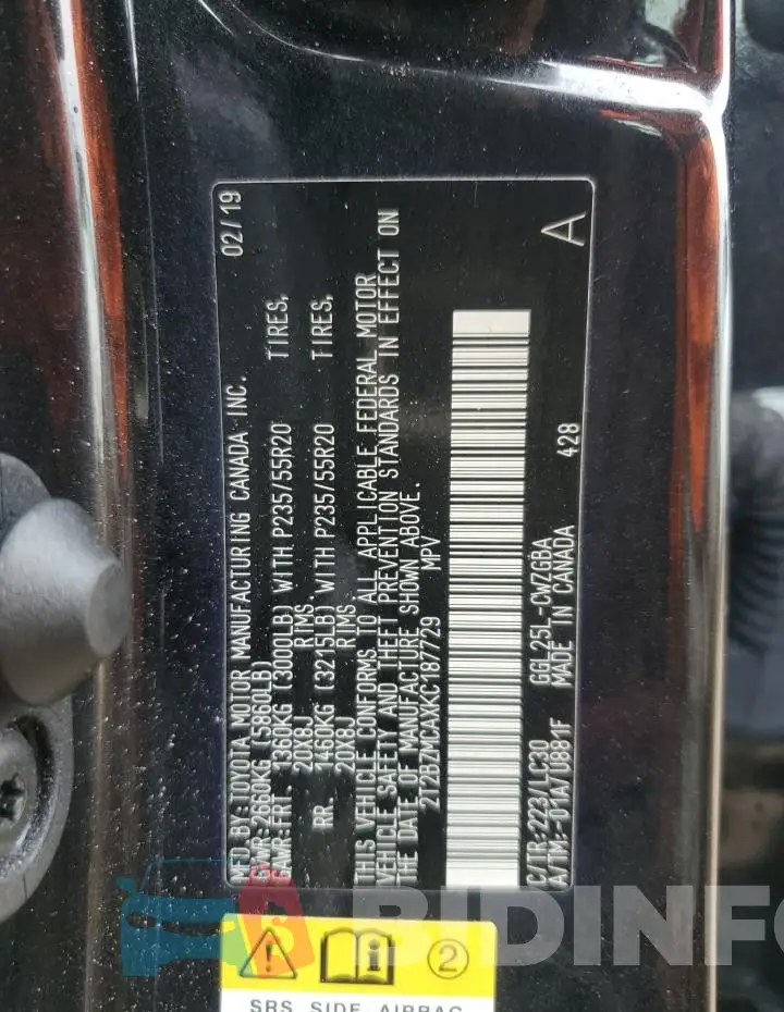 2T2BZMCAXKC187729 Photo# 13