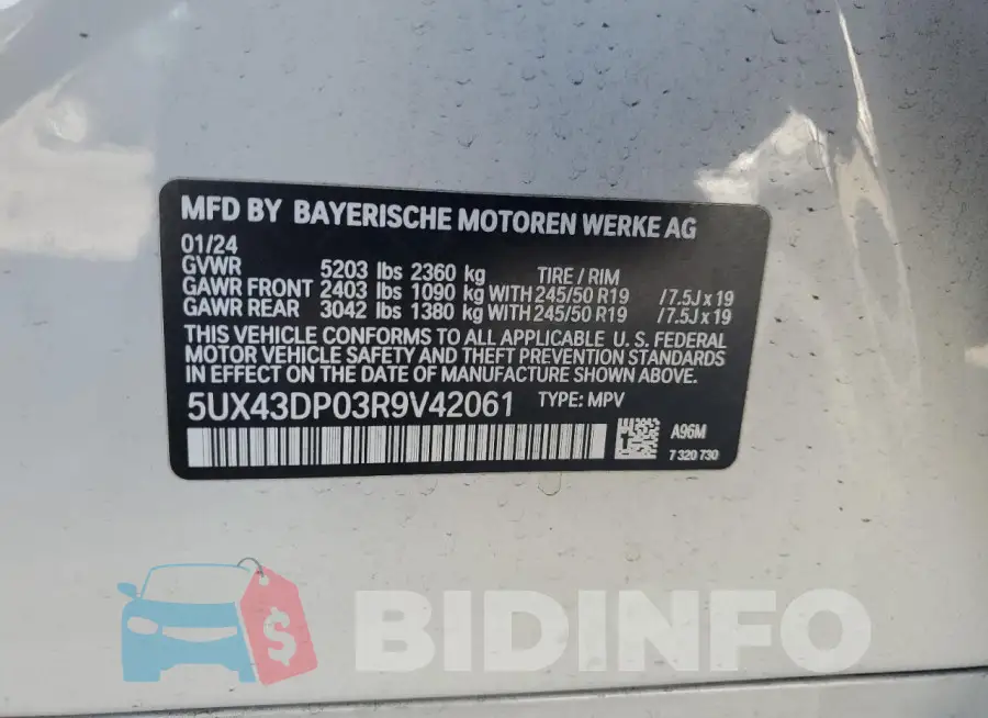 5UX43DP03R9V42061 Photo# 14