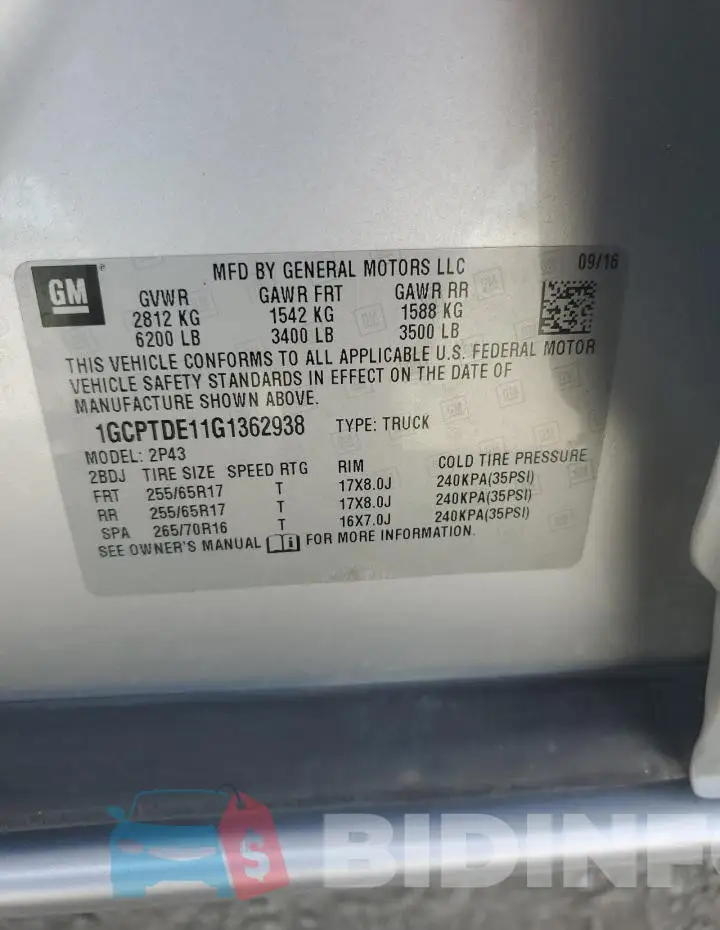 1GCPTDE11G1362938 Photo# 13